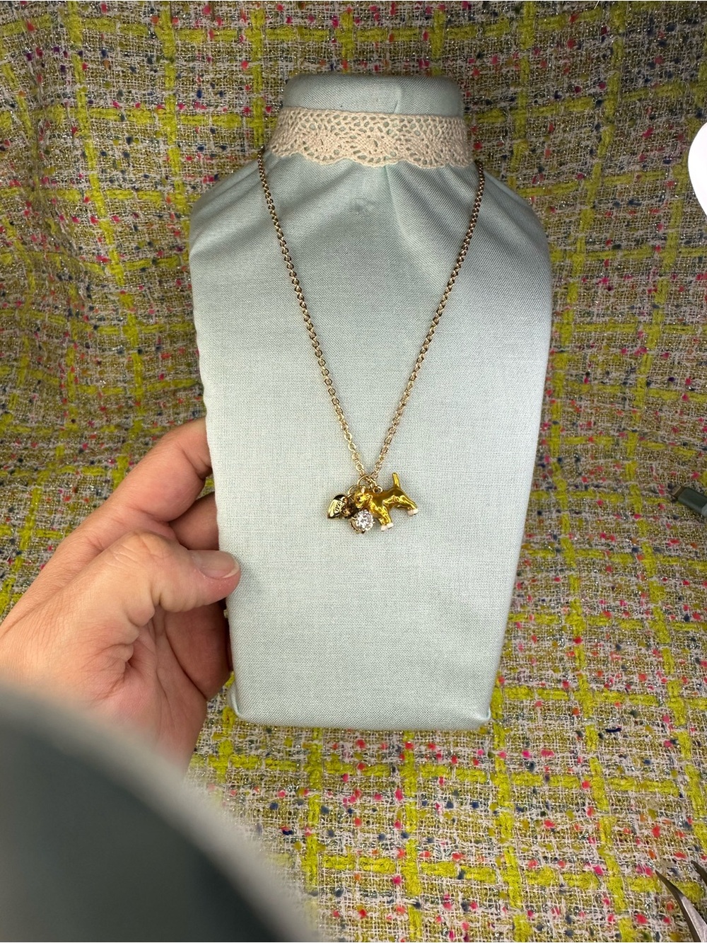 Juicy Couture Gold Dog Pendant Necklace with Clear Crystal
